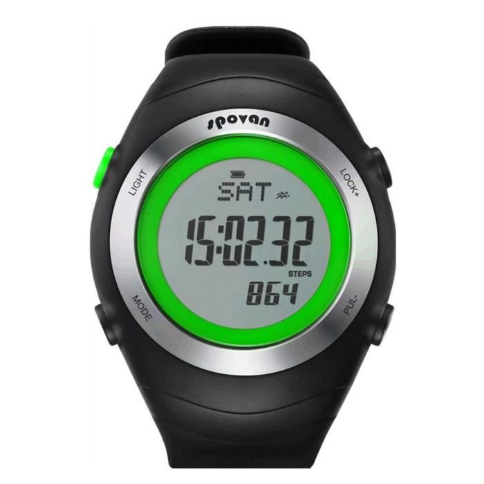 [EU Direct]Moniteur de calories de fréquence cardiaque Unisexe Homme Femme Running Sports Watch Heath Care, noir et vert